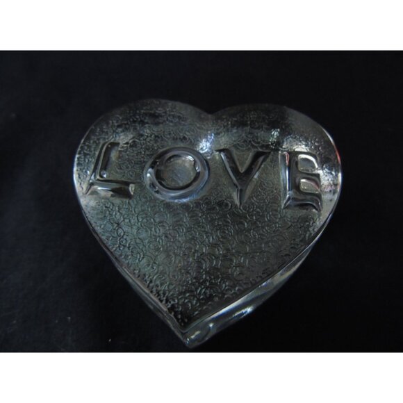Vintage LOVE Frosted Glass Crystal Paperweight In The Shape Of A Heart Valentine